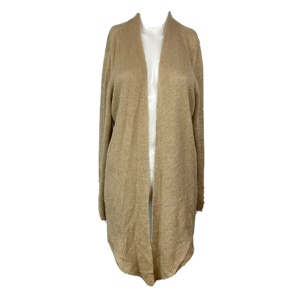 Chico's Cardigan Womens Sz 2 L 12 Beige Knit Duster Sweater Open Cardi